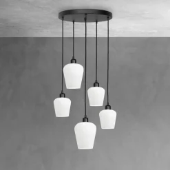 Hängelampen|Bürolampen*Giovanni Battista Pendelleuchte Schwarz Weiß Ø 45 cm Messing Eisen Glas 5x E27