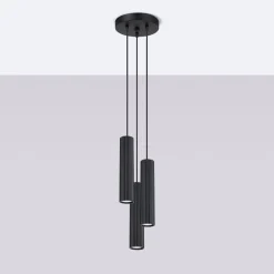 Hängelampen|Bürolampen*Sollux Pendelleuchte Schwarz 3x GU10 schmal Ø 19,5 cm Alu Modern