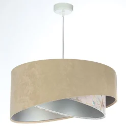 BPS Koncept Pendelleuchte Stoff Ø 50 cm rund Velours Optik Beige Creme< Bürolampen|Schlafzimmer Lampen