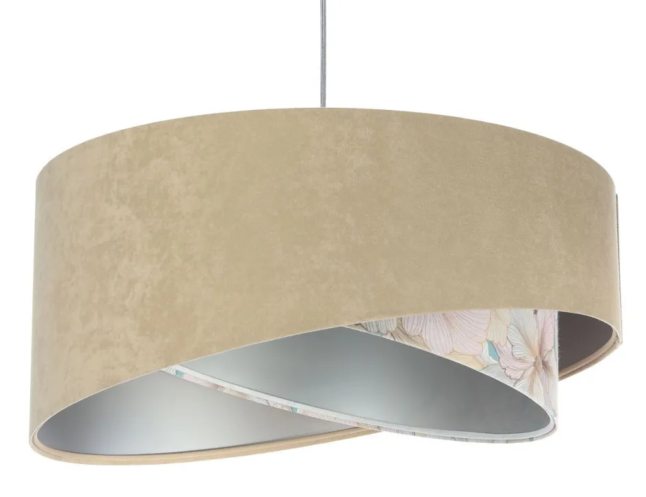 BPS Koncept Pendelleuchte Stoff Ø 50 cm rund Velours Optik Beige Creme< Bürolampen|Schlafzimmer Lampen