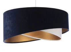 BPS Koncept Pendelleuchte Stoff Blau Weiß Gold E27 rund D: 50 cm< Hängelampen|Bürolampen