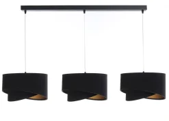 Hängelampen|Bürolampen*BPS Koncept Pendelleuchte Stoff 3-flammig Stoff Schwarz Gold E27