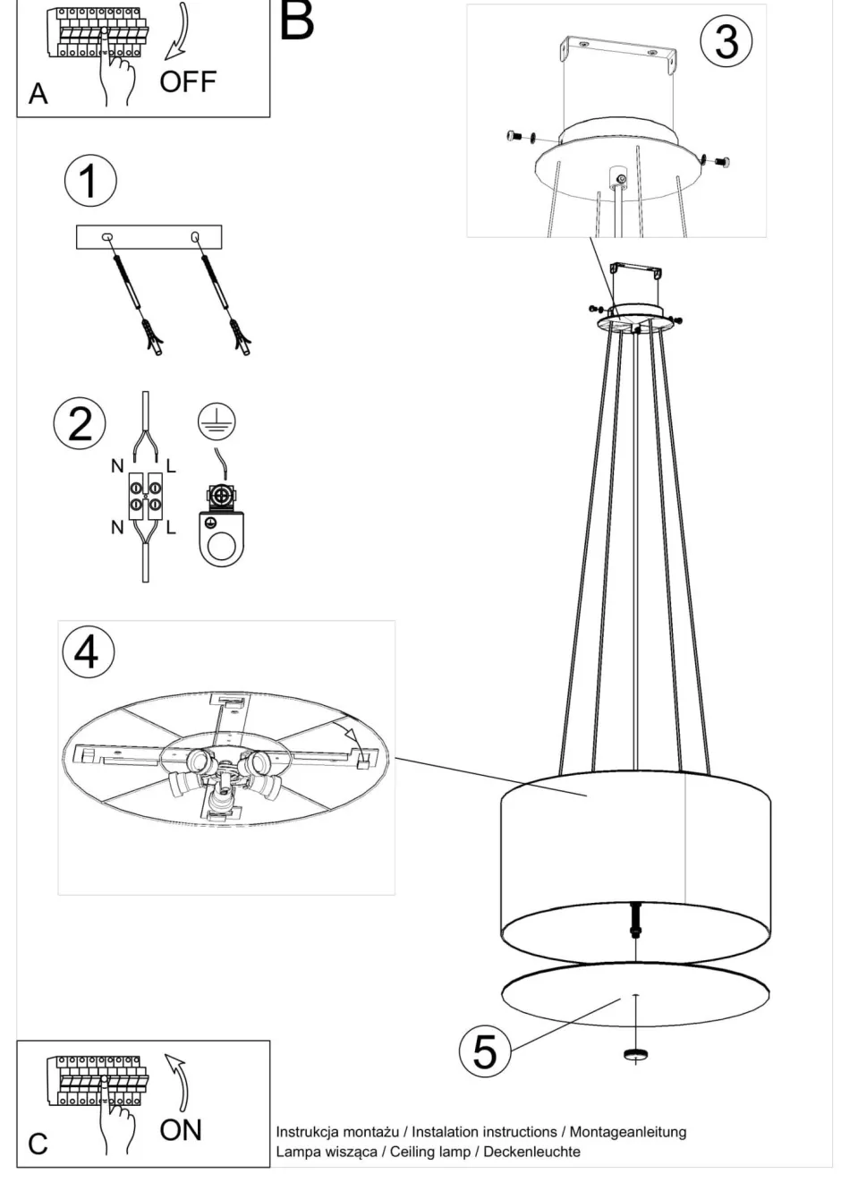 Sollux Pendelleuchte Stoff Glas Ø 50 cm Schwarz blendarm rund< Hängelampen|Esszimmer Lampen