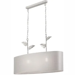 Lamkur Pendelleuchte Stoff Metall B: 89 cm E27 Silber Landhaus< Hängelampen|Bürolampen