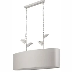 Lamkur Pendelleuchte Stoff Metall B: 89 cm E27 Silber Landhaus< Hängelampen|Bürolampen
