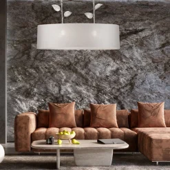 Lamkur Pendelleuchte Stoff Metall B: 89 cm E27 Silber Landhaus< Hängelampen|Bürolampen