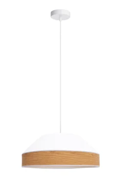 Belis Pendelleuchte Stoff Schirm Weiß Natur E27 Ø45 cm rund< Hängelampen|Bürolampen