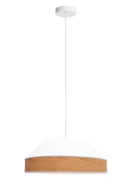 Belis Pendelleuchte Stoff Schirm Weiß Natur E27 Ø45 cm rund< Hängelampen|Bürolampen