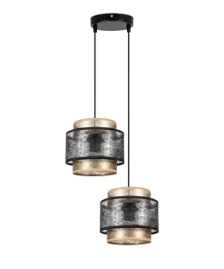 Hängelampen|Bürolampen*Belis Pendelleuchte Stoff Schwarz Gold B:33 cm E27 blendarm