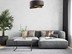 Wohnzimmerlampen|Esszimmer Lampen*BPS Koncept Pendelleuchte Stoff verstellbar E27 Stoff in Grau Gold