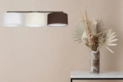 Bürolampen|Wohnzimmerlampen*Belis Pendelleuchte Stoff Weiß Ecru Braun E27 100 cm lang