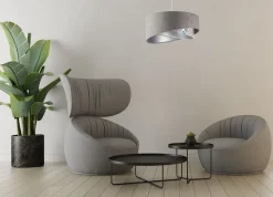 Bürolampen|Schlafzimmer Lampen*BPS Koncept Pendelleuchte Stoffschirm Ø 50 cm Grau Beige Silber E27