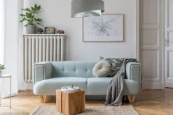 Hängelampen|Bürolampen*BPS Koncept Pendelleuchte Stoffschirm Ø 50 cm rund Grau Hellblau Silber