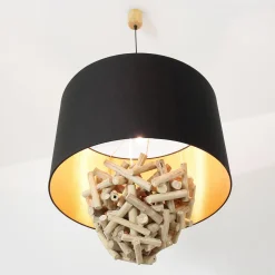 Suna Living Pendelleuchte Treibholz Stoff Handarbeit Unikat PATTANI< Hängelampen|Moderne Lampen