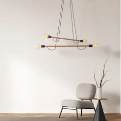 Hängelampen|Esszimmer Lampen*TK Lighting Pendelleuchte verstellbar Holz Metall L: 93 cm 4x E27