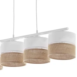 Wohnzimmerlampen|Stofflampen*TK Lighting Pendelleuchte Weiß Braun 4-flammig Metall Stoff Jute E27