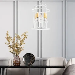 Lamkur Pendelleuchte Weiß 5-flammig E27 Metall Rustikal Ø 35,5 cm< Bürolampen|Rustikale Lampen