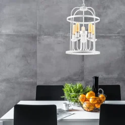 Lamkur Pendelleuchte Weiß 5-flammig E27 Metall Rustikal Ø 35,5 cm< Bürolampen|Rustikale Lampen