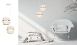 Hängelampen|Bürolampen*Belis Pendelleuchte Weiß Gold Metall 2-flammig B:40 cm E27