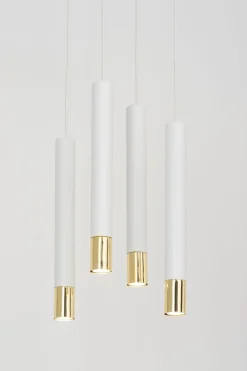 Hängelampen|Moderne Lampen*Sigma Pendelleuchte Weiß Gold Modern Metall Esstisch THEANO