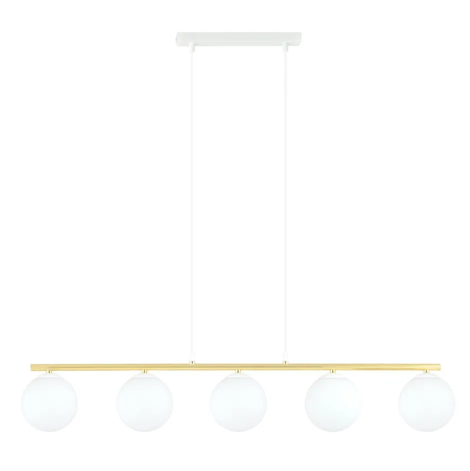 Hängelampen|Bürolampen*Emibig Pendelleuchte Weiß Gold 5x E14 Kugelschirm Glas Metall
