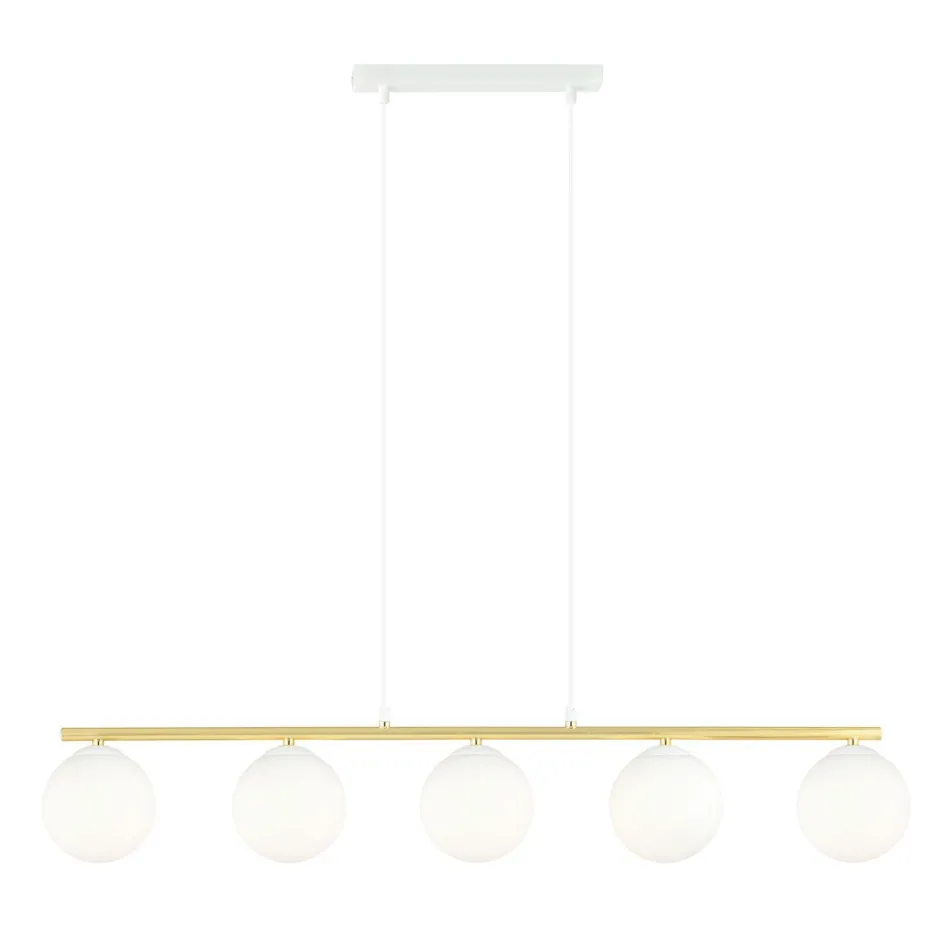 Hängelampen|Bürolampen*Emibig Pendelleuchte Weiß Gold 5x E14 Kugelschirm Glas Metall
