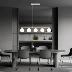 Hängelampen|Bürolampen*Emibig Pendelleuchte Weiß Gold 5x E14 Kugelschirm Glas Metall