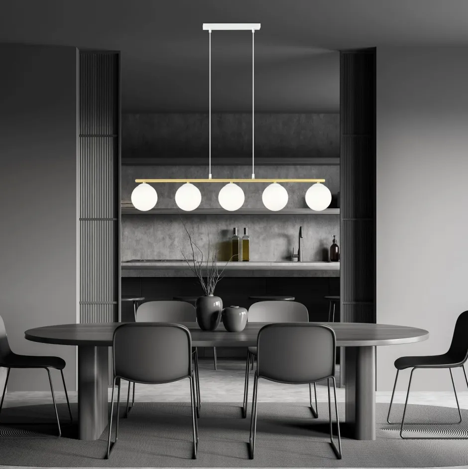 Hängelampen|Bürolampen*Emibig Pendelleuchte Weiß Gold 5x E14 Kugelschirm Glas Metall