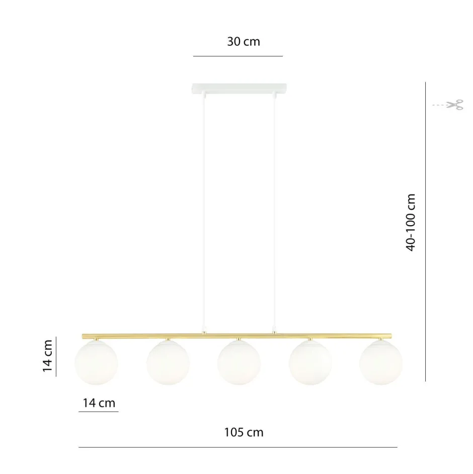 Hängelampen|Bürolampen*Emibig Pendelleuchte Weiß Gold 5x E14 Kugelschirm Glas Metall