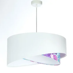 Hängelampen|Bürolampen*BPS Koncept Pendelleuchte Weiß Lila Blumen Print E27 rund Ø 50 cm Stoff
