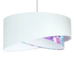 Hängelampen|Bürolampen*BPS Koncept Pendelleuchte Weiß Lila Blumen Print E27 rund Ø 50 cm Stoff