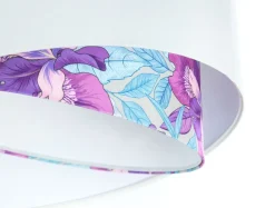 Hängelampen|Bürolampen*BPS Koncept Pendelleuchte Weiß Lila Blumen Print E27 rund Ø 50 cm Stoff