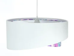 Hängelampen|Bürolampen*BPS Koncept Pendelleuchte Weiß Lila Blumen Print E27 rund Ø 50 cm Stoff