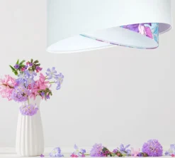 Hängelampen|Bürolampen*BPS Koncept Pendelleuchte Weiß Lila Blumen Print E27 rund Ø 50 cm Stoff