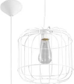 Sollux Pendelleuchte Weiß Metall Draht Ø 23 cm Retro E27< Hängelampen|Esszimmer Lampen