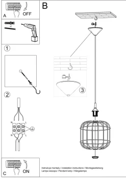 Sollux Pendelleuchte Weiß Metall Draht Ø 23 cm Retro E27< Hängelampen|Esszimmer Lampen