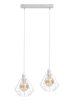 Keter Pendelleuchte Weiß Metall 2-flammig L:50cm Retro< Hängelampen|Wohnzimmerlampen