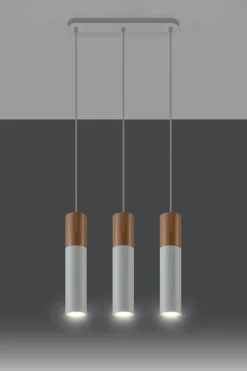 Hängelampen|Esszimmer Lampen*Sollux Pendelleuchte Weiß Metall Holz 3-flmg Skandinavisch