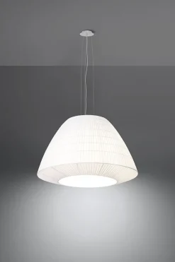 Hängelampen|Wohnzimmerlampen*Sollux Pendelleuchte Weiß Stoff Glas Ø 60 cm groß 3x E27 DIYA