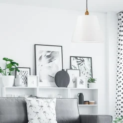 Vintage Lampen|Stofflampen*Lamkur Pendelleuchte Weiß Stoff Schirm Ø 30 cm Vintage