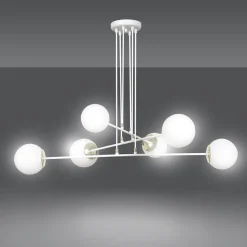 Emibig Pendelleuchte Weiß verstellbar Modern 6x E27 Wohnzimmer< Hängelampen|Kugellampen