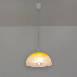 Lamkur Pendelleuchte Wohnzimmer Esstisch Gelb Glas rund< Hängelampen|Esszimmer Lampen