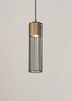 Hängelampen|Moderne Lampen*Sigma Pendelleuchte Zylinder Schwarz Gold GU10 akzentuiert