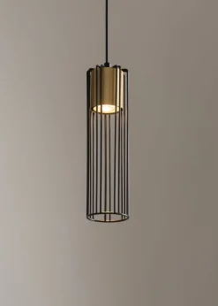 Hängelampen|Moderne Lampen*Sigma Pendelleuchte Zylinder Schwarz Gold GU10 akzentuiert