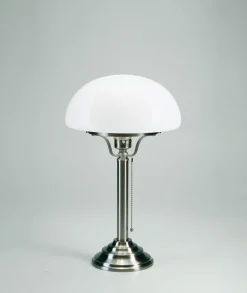 Berliner Messingleuchten Pilzleuchte Messing Glas blendarm E27 43 cm in Nickel< Wohnzimmerlampen|Metall Lampen