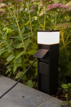 Eco-Light Pollerleuchte Aluminium Schwarz 36,7 cm IP44 Steckdose< Metall Lampen|Wegeleuchten