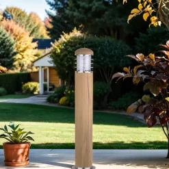 Elstead Pollerleuchte außen Edelstahl Holz 67cm Nordic IP55< Außenleuchten Antik|Wegeleuchten