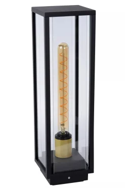 Wegeleuchten|Metall Lampen* Pollerleuchte Außen Glas Metall Schwarz E27 IP54 50 cm