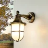 Rustikale Lampen|Metall Lampen*Lido Premium Außenwandleuchte Antik Messing Riffelglas