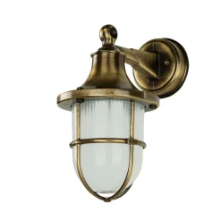 Rustikale Lampen|Metall Lampen*Lido Premium Außenwandleuchte Antik Messing Riffelglas